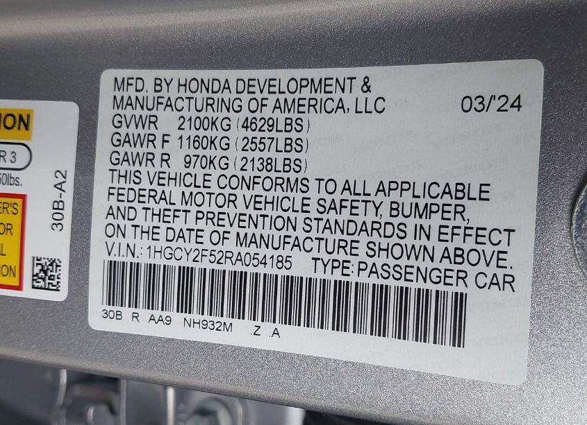 Photo 9 of 2024 Honda Accord HYBRID SPORT (VIN 1HGCY2F52RA054185)