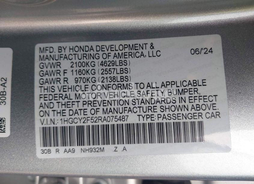 Photo 9 of 2024 Honda Accord HYBRID SPORT (VIN 1HGCY2F52RA075487)