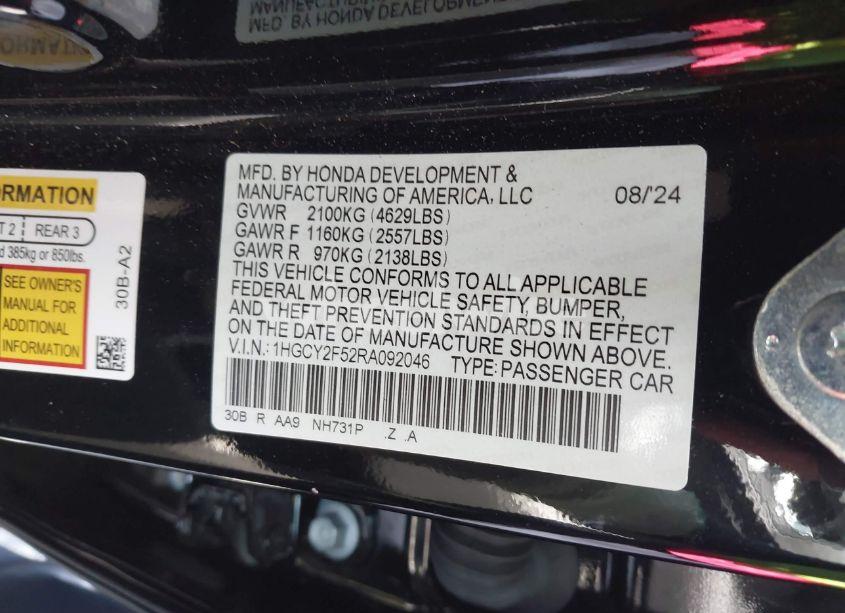 Photo 9 of 2024 Honda Accord HYBRID SPORT (VIN 1HGCY2F52RA092046)