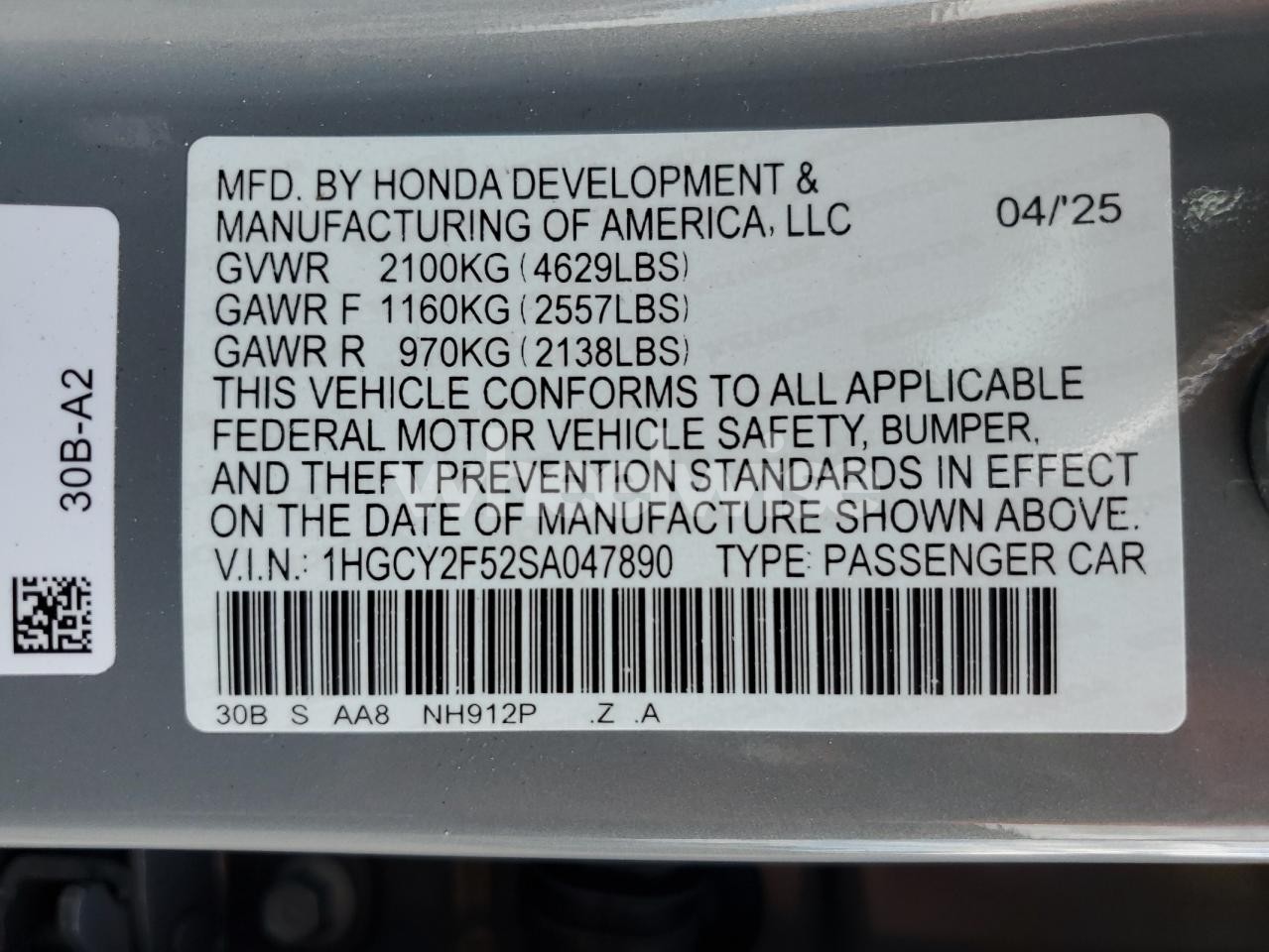 Photo 13 of 2025 HONDA ACCORD HYBRID SPORT (VIN 1HGCY2F52SA047890)