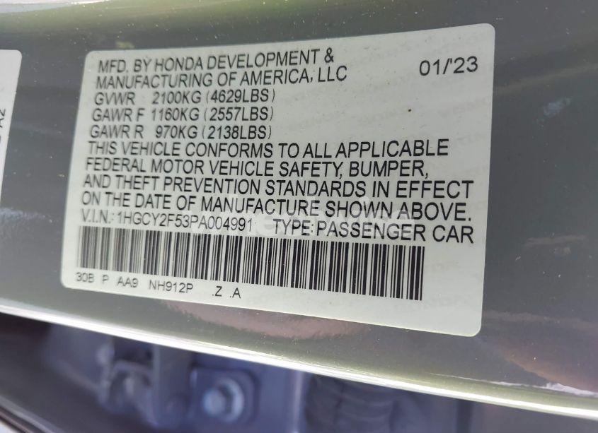 Photo 9 of 2023 Honda Accord HYBRID SPORT (VIN 1HGCY2F53PA004991)