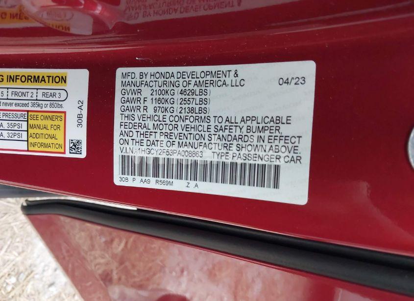 Photo 9 of 2023 Honda Accord HYBRID SPORT (VIN 1HGCY2F53PA008863)