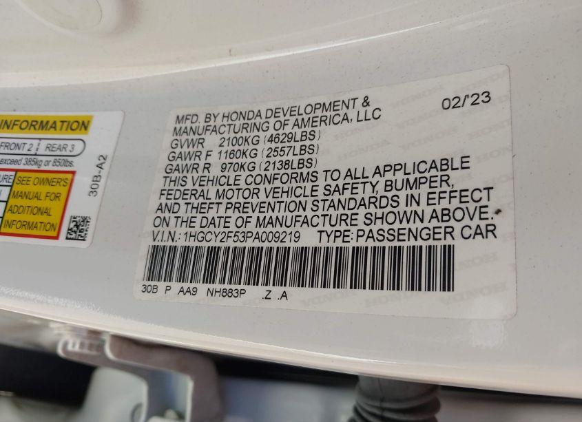 Photo 9 of 2023 Honda Accord HYBRID SPORT (VIN 1HGCY2F53PA009219)