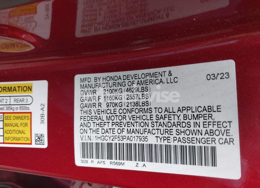 Photo 9 of 2023 Honda Accord HYBRID SPORT (VIN 1HGCY2F53PA017935)