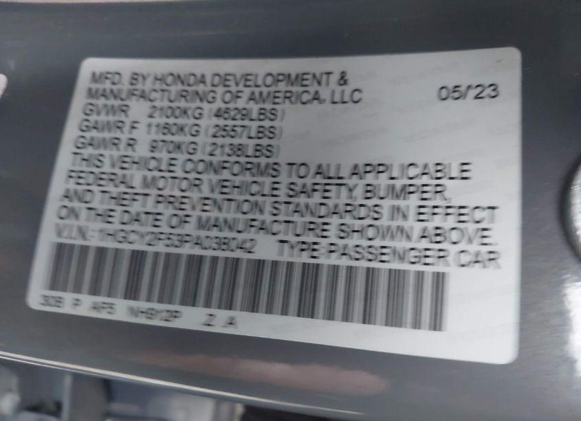 Photo 9 of 2023 Honda Accord HYBRID SPORT (VIN 1HGCY2F53PA038042)
