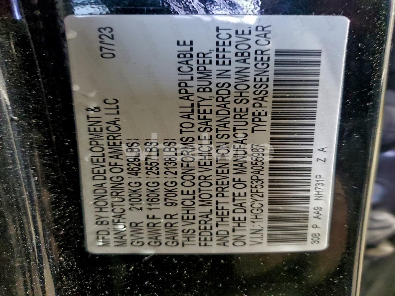 Photo 12 of 2023 HONDA ACCORD HYBRID SPORT (VIN 1HGCY2F53PA055987)