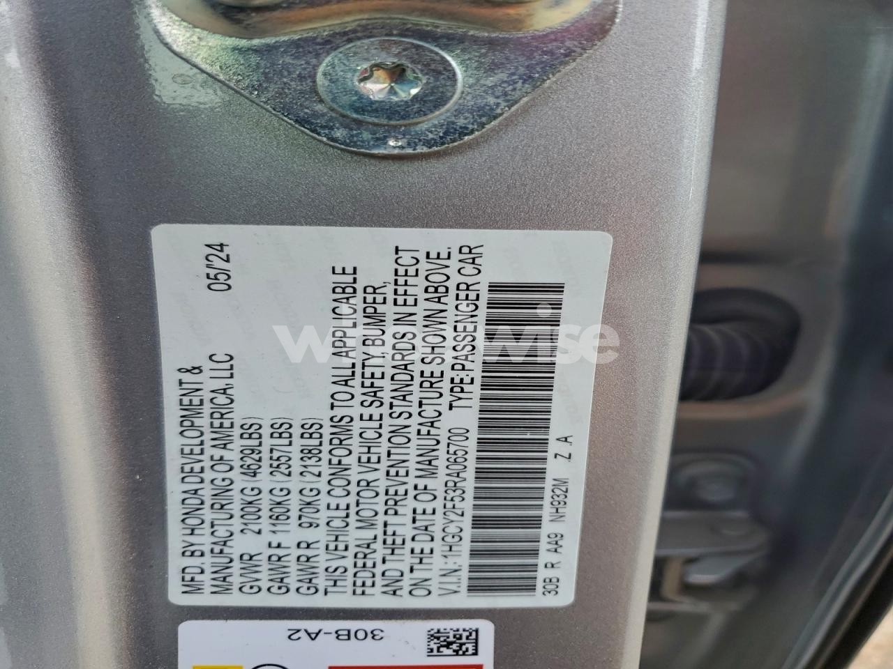 Photo 12 of 2024 HONDA ACCORD HYBRID SPORT (VIN 1HGCY2F53RA065700)