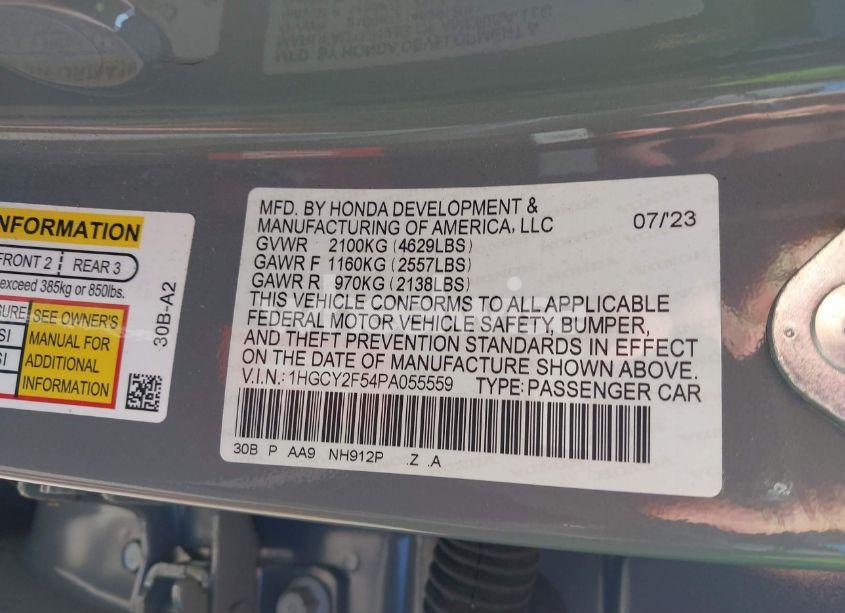 Photo 9 of 2023 Honda Accord HYBRID SPORT (VIN 1HGCY2F54PA055559)