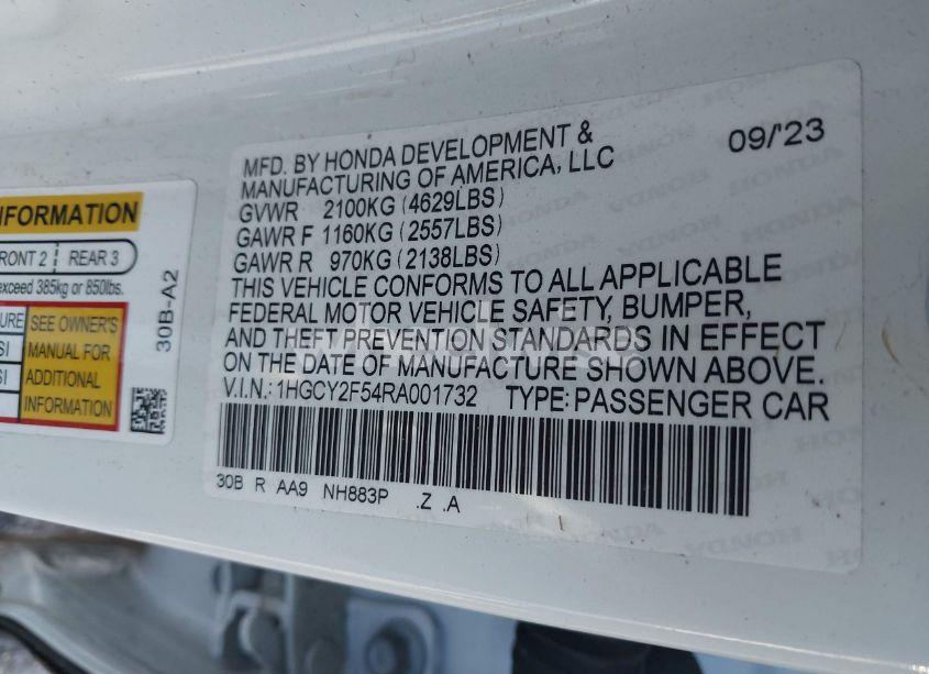 Photo 9 of 2024 Honda Accord HYBRID SPORT (VIN 1HGCY2F54RA001732)