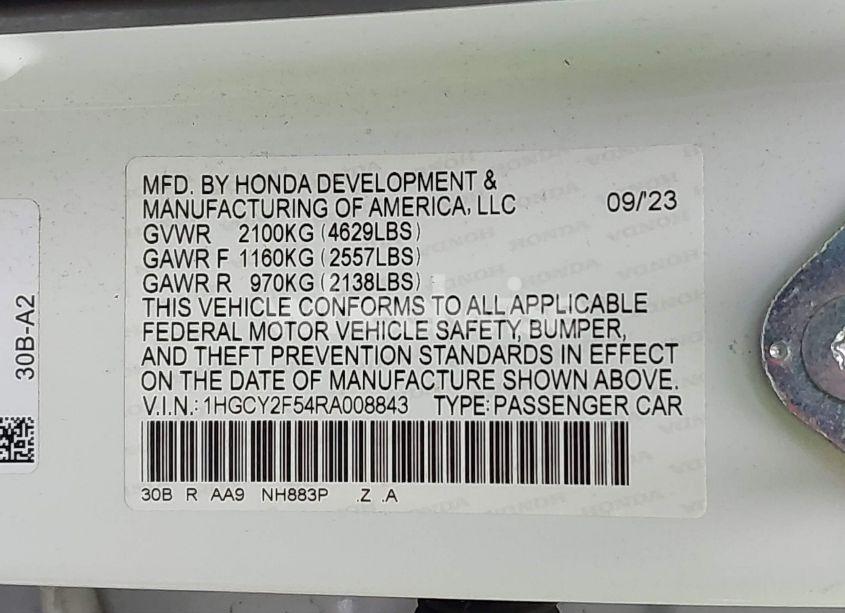 Photo 9 of 2024 Honda Accord HYBRID SPORT (VIN 1HGCY2F54RA008843)