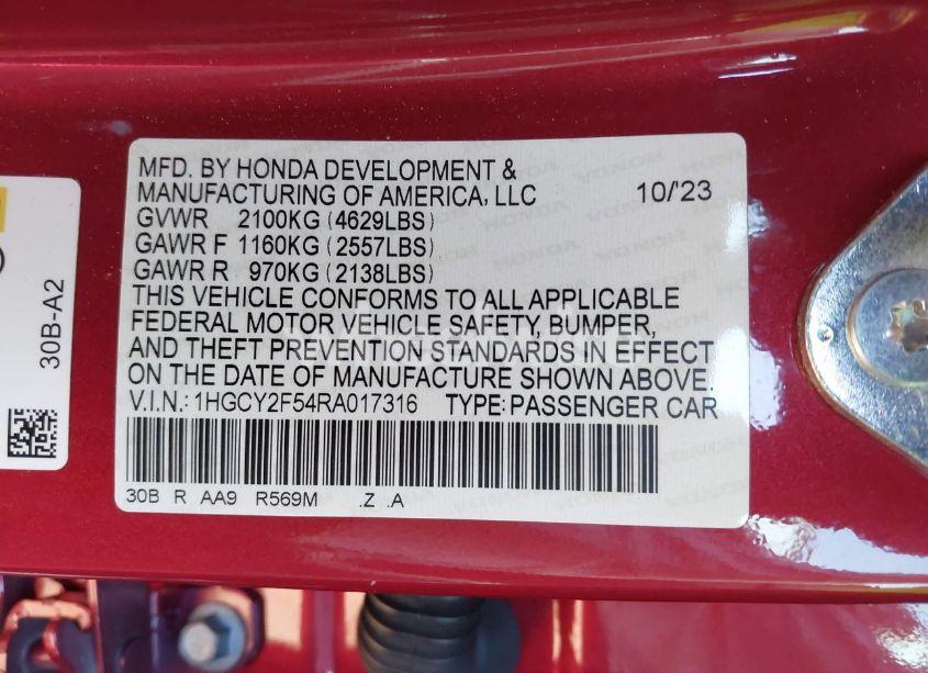 Photo 9 of 2024 Honda Accord HYBRID SPORT (VIN 1HGCY2F54RA017316)