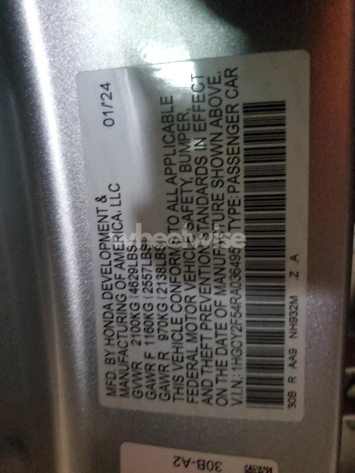 Photo 13 of 2024 HONDA ACCORD HYBRID SPORT (VIN 1HGCY2F54RA036495)