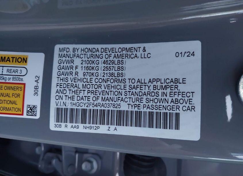 Photo 9 of 2024 Honda Accord HYBRID SPORT (VIN 1HGCY2F54RA037825)