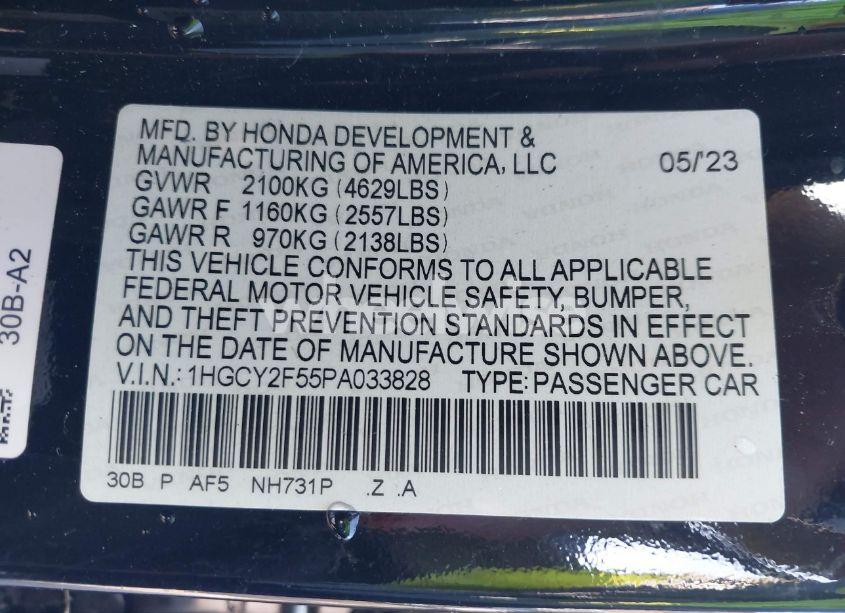 Photo 9 of 2023 Honda Accord HYBRID SPORT (VIN 1HGCY2F55PA033828)