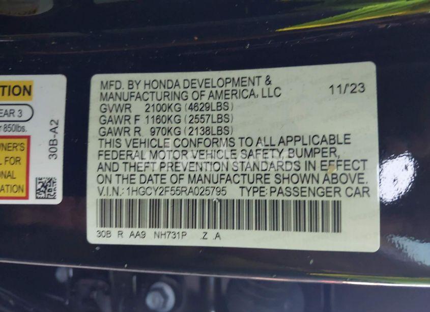 Photo 9 of 2024 Honda Accord HYBRID SPORT (VIN 1HGCY2F55RA025795)