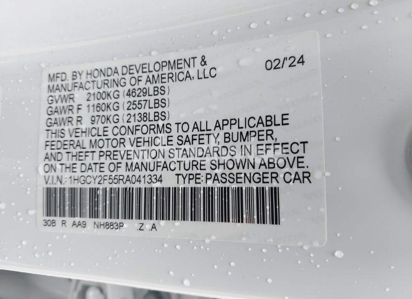 Photo 9 of 2024 Honda Accord HYBRID SPORT (VIN 1HGCY2F55RA041334)