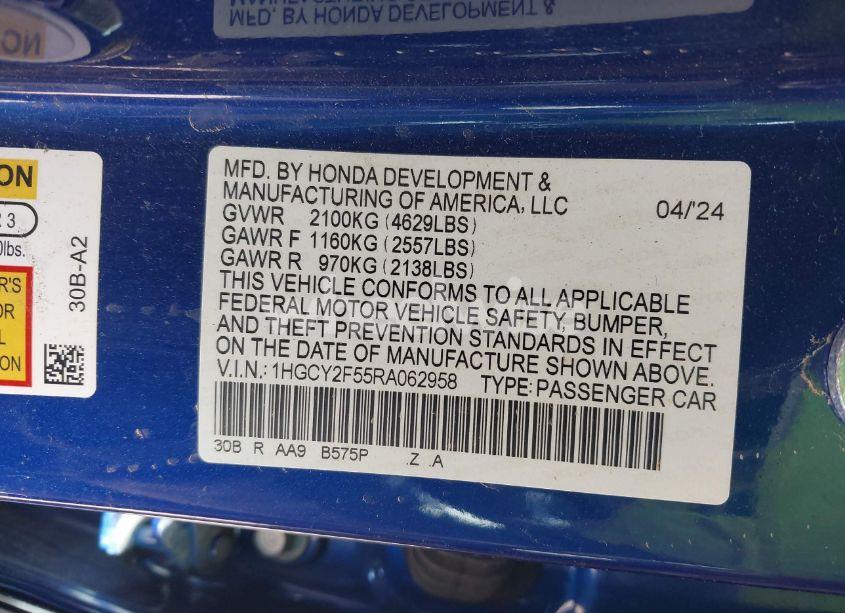 Photo 9 of 2024 Honda Accord HYBRID SPORT (VIN 1HGCY2F55RA062958)