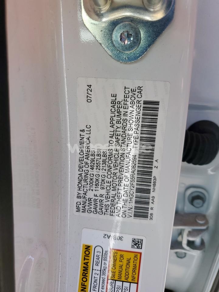 Photo 12 of 2024 HONDA ACCORD HYBRID SPORT (VIN 1HGCY2F55RA082594)