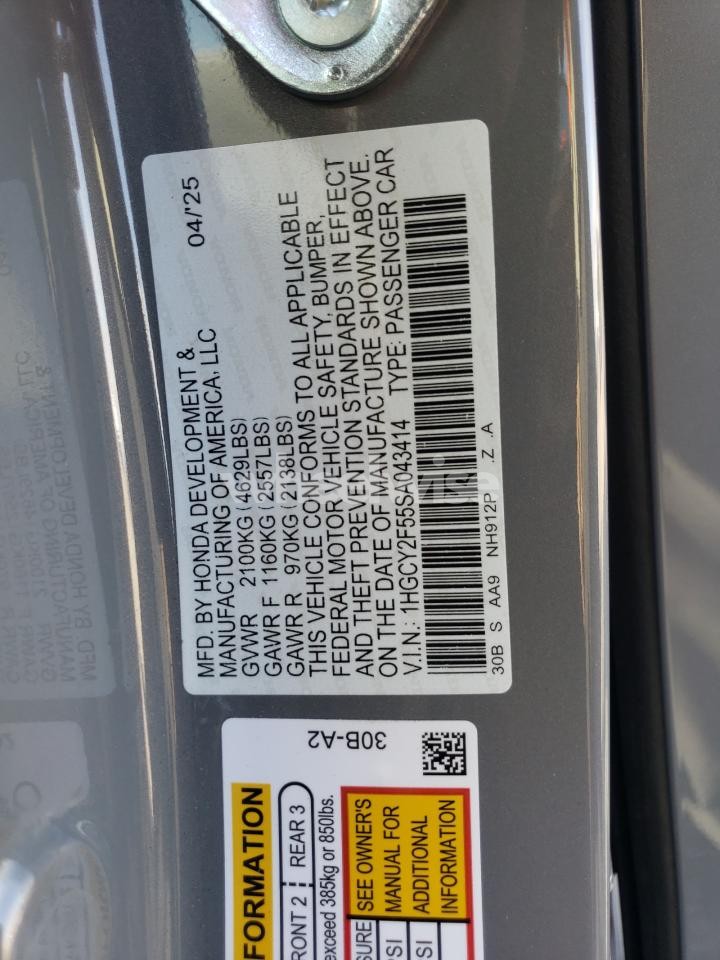 Photo 12 of 2025 HONDA ACCORD HYBRID SPORT (VIN 1HGCY2F55SA043414)