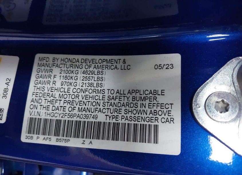 Photo 9 of 2023 Honda Accord HYBRID SPORT (VIN 1HGCY2F56PA039749)