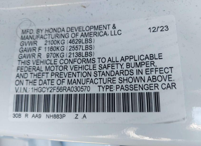 Photo 9 of 2024 Honda Accord HYBRID SPORT (VIN 1HGCY2F56RA030570)