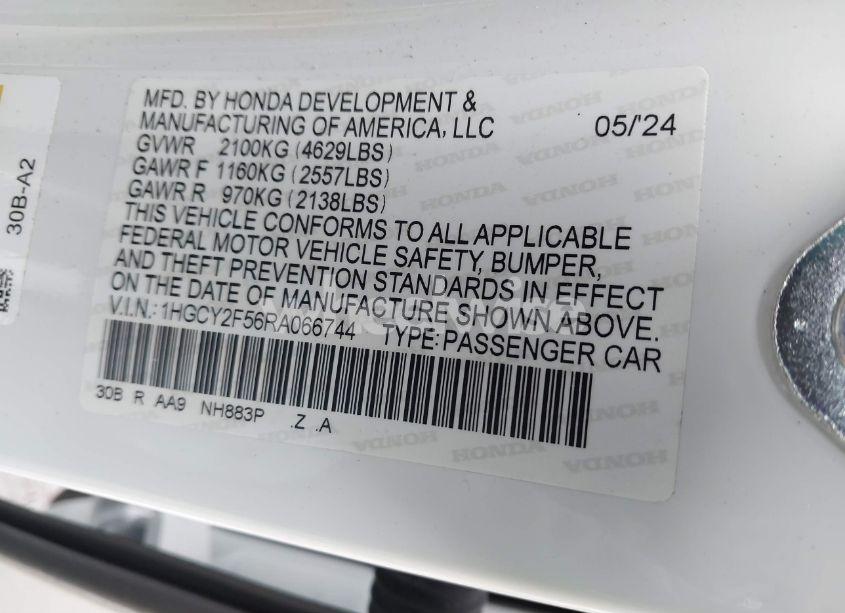 Photo 9 of 2024 Honda Accord HYBRID SPORT (VIN 1HGCY2F56RA066744)