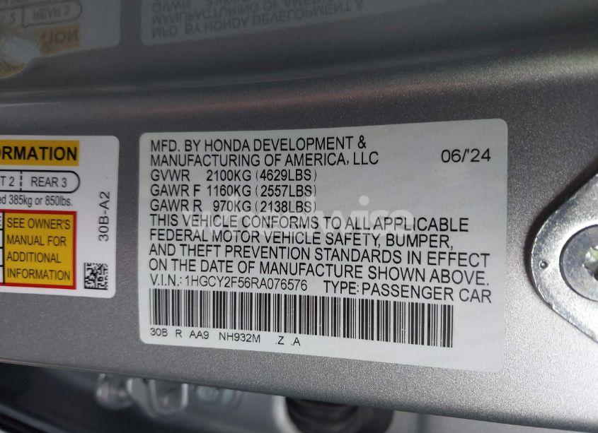 Photo 9 of 2024 Honda Accord HYBRID SPORT (VIN 1HGCY2F56RA076576)