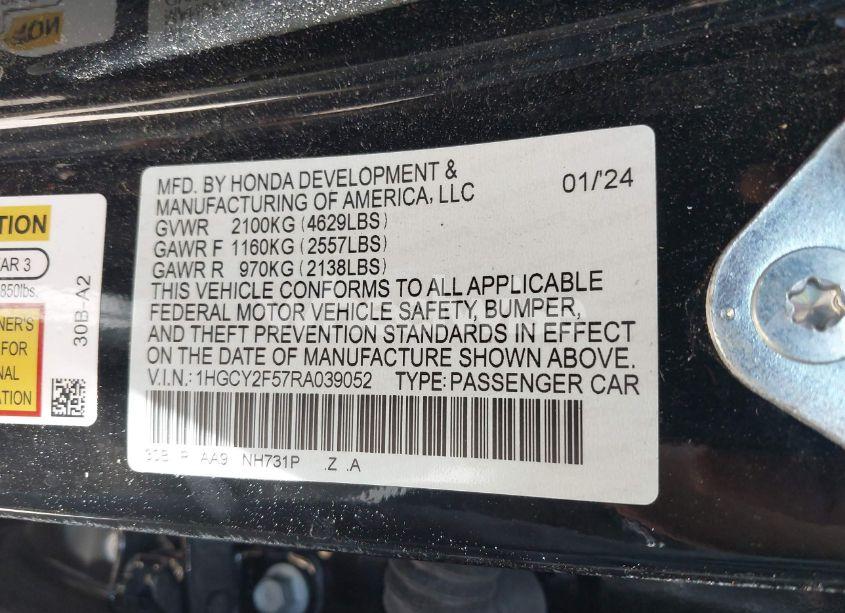 Photo 9 of 2024 Honda Accord HYBRID SPORT (VIN 1HGCY2F57RA039052)