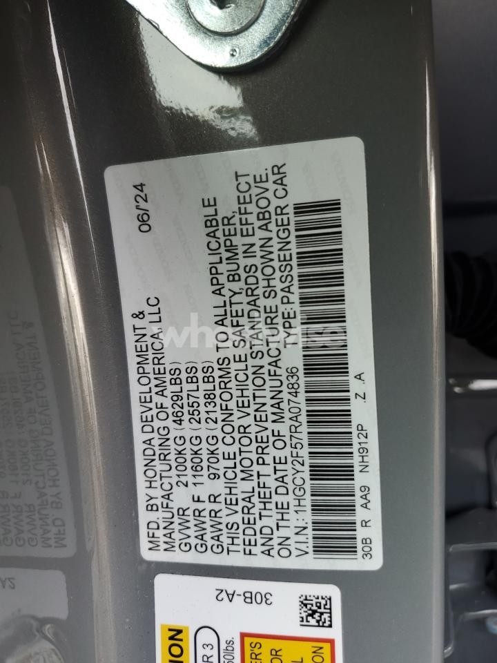 Photo 12 of 2024 HONDA ACCORD HYBRID SPORT (VIN 1HGCY2F57RA074836)
