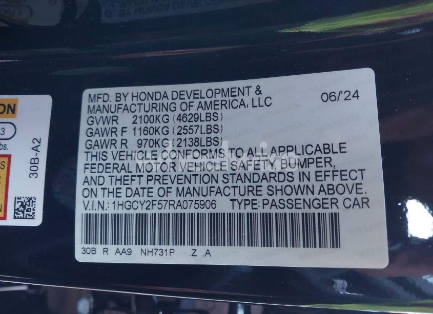 Photo 9 of 2024 Honda Accord HYBRID SPORT (VIN 1HGCY2F57RA075906)