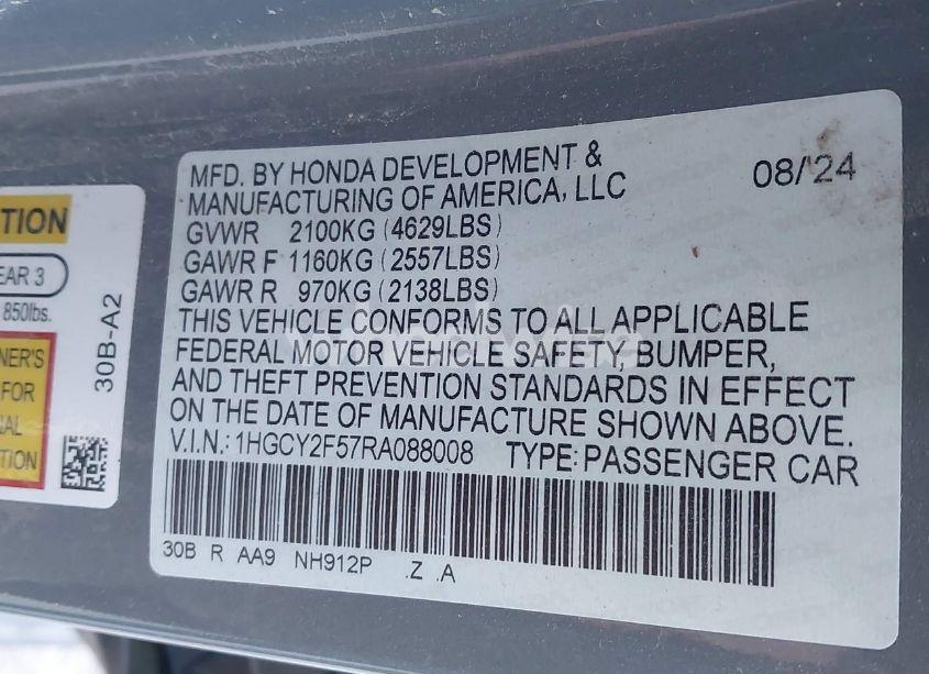 Photo 9 of 2024 Honda Accord HYBRID SPORT (VIN 1HGCY2F57RA088008)