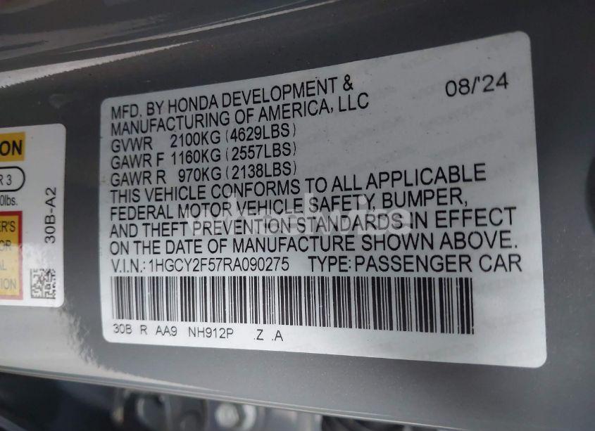 Photo 9 of 2024 Honda Accord HYBRID SPORT (VIN 1HGCY2F57RA090275)