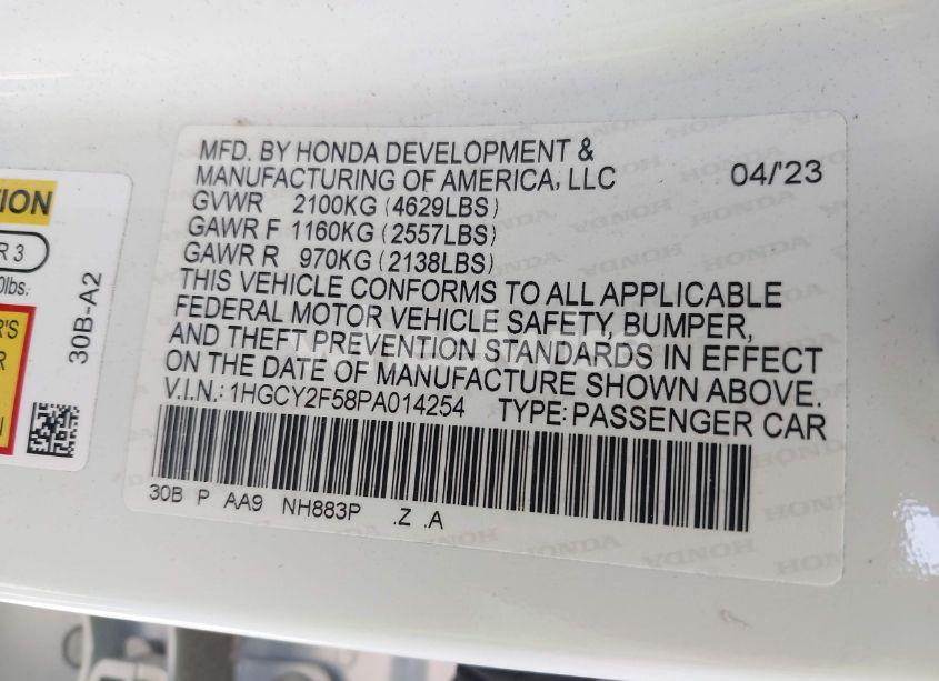 Photo 9 of 2023 Honda Accord HYBRID SPORT (VIN 1HGCY2F58PA014254)