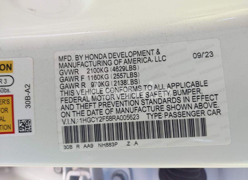 Photo 9 of 2024 Honda Accord HYBRID SPORT (VIN 1HGCY2F58RA005623)