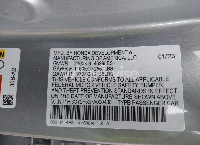 Photo 9 of 2023 Honda Accord HYBRID SPORT (VIN 1HGCY2F59PA000430)