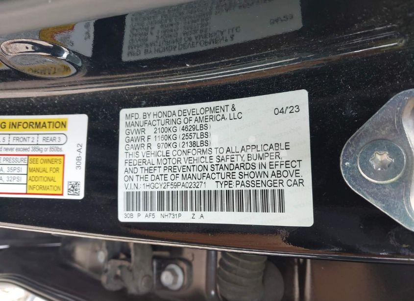 Photo 9 of 2023 Honda Accord HYBRID SPORT (VIN 1HGCY2F59PA023271)