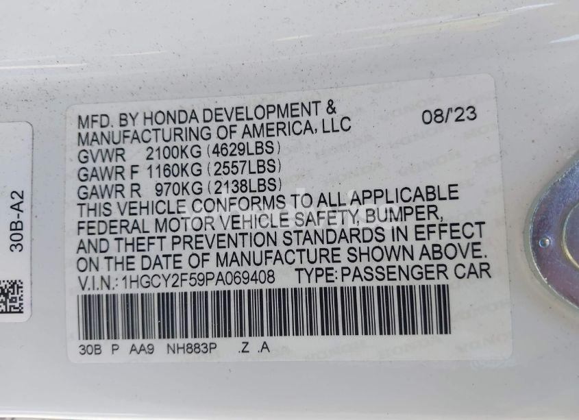 Photo 9 of 2023 Honda Accord HYBRID SPORT (VIN 1HGCY2F59PA069408)