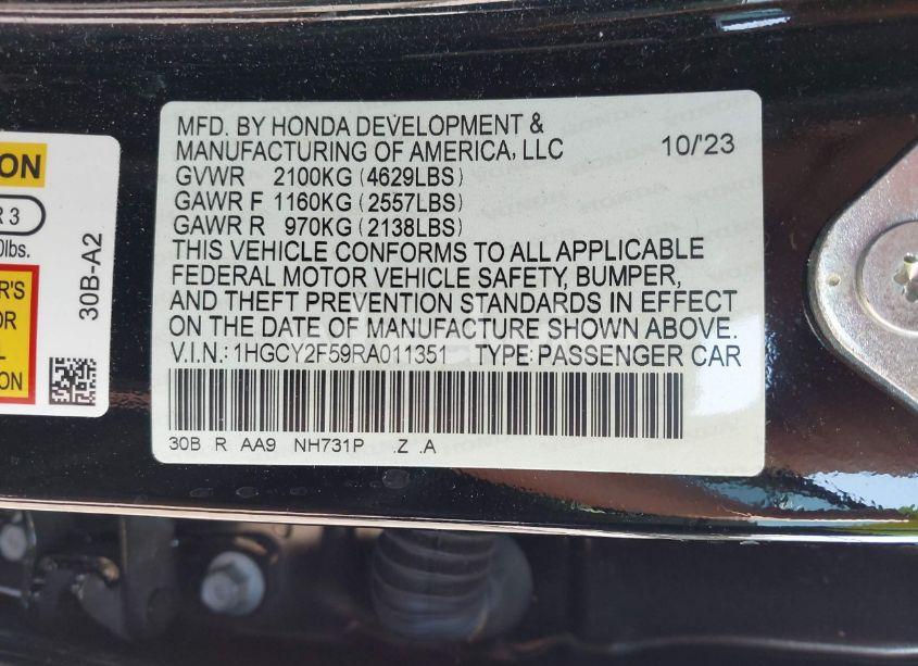Photo 9 of 2024 Honda Accord HYBRID SPORT (VIN 1HGCY2F59RA011351)