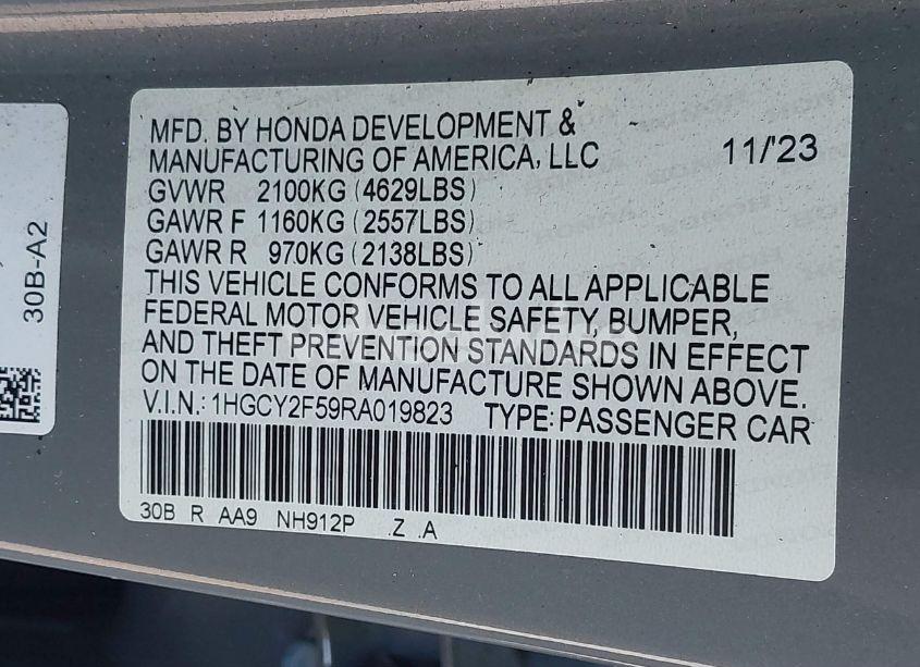 Photo 9 of 2024 Honda Accord HYBRID SPORT (VIN 1HGCY2F59RA019823)