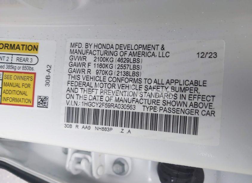 Photo 9 of 2024 Honda Accord HYBRID SPORT (VIN 1HGCY2F59RA030563)