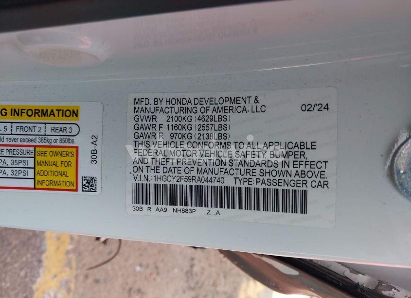 Photo 9 of 2024 Honda Accord HYBRID SPORT (VIN 1HGCY2F59RA044740)