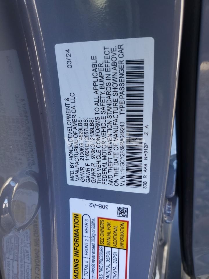 Photo 12 of 2024 HONDA ACCORD HYBRID SPORT (VIN 1HGCY2F59RA049243)