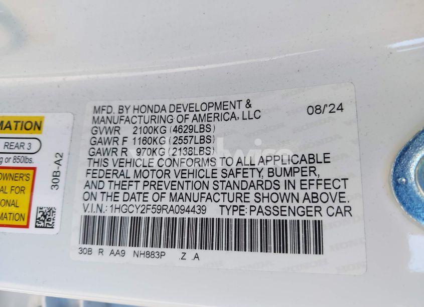 Photo 9 of 2024 Honda Accord HYBRID SPORT (VIN 1HGCY2F59RA094439)