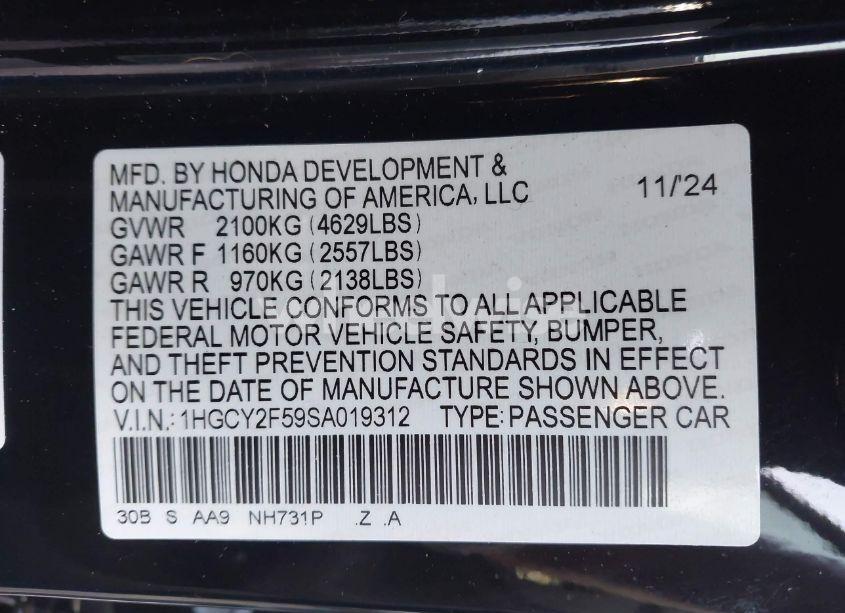 Photo 9 of 2025 Honda Accord HYBRID SPORT (VIN 1HGCY2F59SA019312)