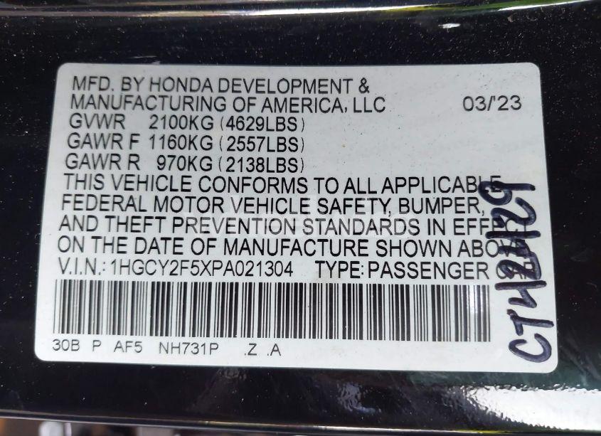 Photo 9 of 2023 Honda Accord HYBRID SPORT (VIN 1HGCY2F5XPA021304)