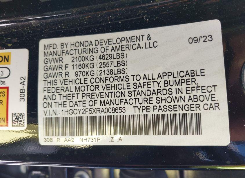 Photo 9 of 2024 Honda Accord HYBRID SPORT (VIN 1HGCY2F5XRA008653)