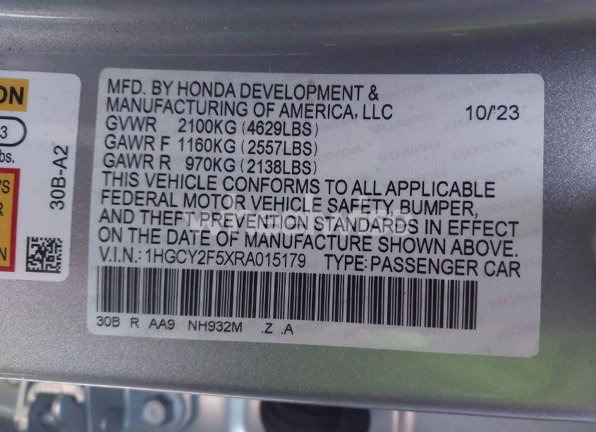 Photo 9 of 2024 Honda Accord HYBRID SPORT (VIN 1HGCY2F5XRA015179)