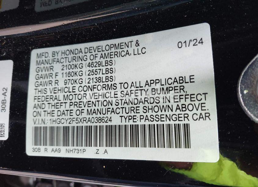 Photo 9 of 2024 Honda Accord HYBRID SPORT (VIN 1HGCY2F5XRA038624)