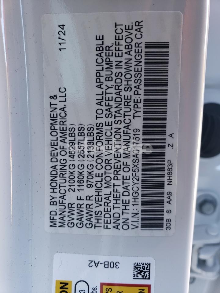 Photo 12 of 2025 HONDA ACCORD HYBRID SPORT (VIN 1HGCY2F5XSA017519)