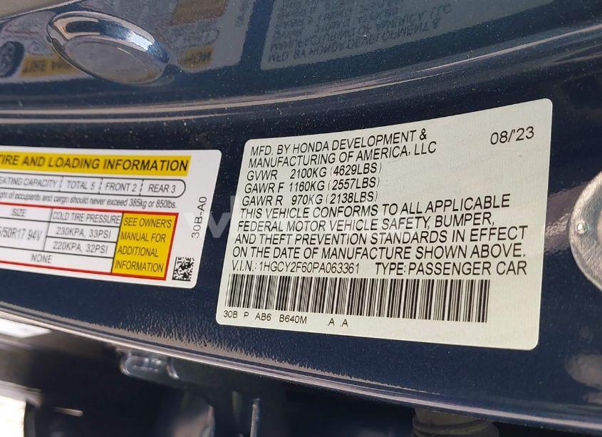 Photo 9 of 2023 Honda Accord HYBRID EX-L (VIN 1HGCY2F60PA063361)